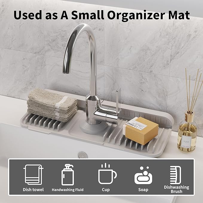 WAFT YEARN 14X5 Inch Silicone Durable Faucet Mat Kitchen Sink Splash Guard - Image 5
