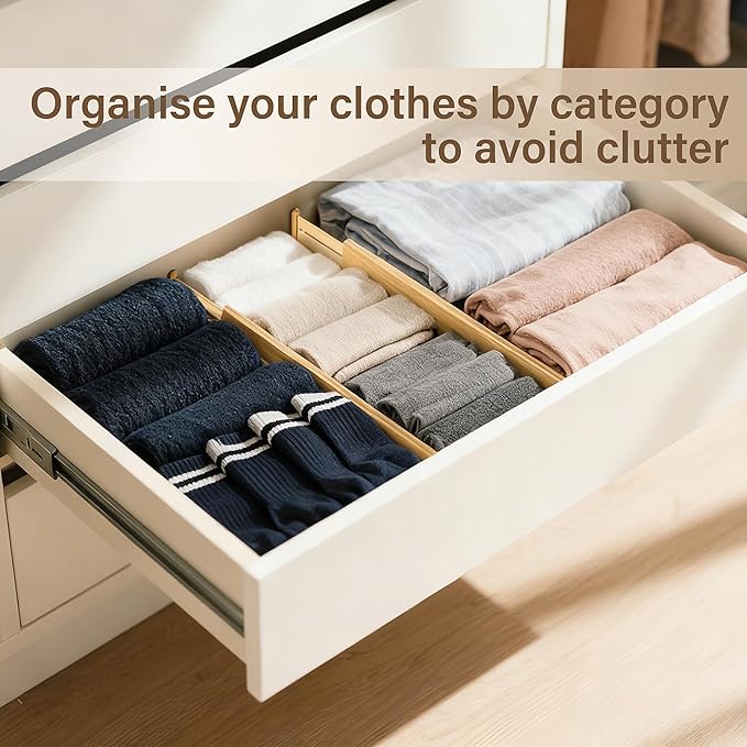 Bamboo Drawer Divider Set of 8, Adjustable Spring-Loaded Drawer Organizer - Image 6