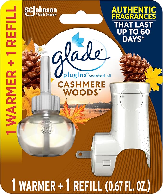 Glade PlugIns Refills Air Freshener Starter Kit, Cashmere Woods, Scented and by Glade