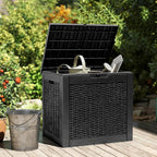 NEWBULIG 31 Gallon Outdoor Storage Box, Waterproof Deck Box with Lockable Lid, Patio Furniture Bench & Side Table, Easy Assembly, for Garden, Pool, Patio & Backyard Organization, Rattan Texture Black - Image 6