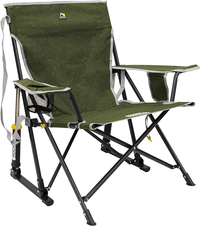 GCI Outdoor Kickback Rocker Camping Chair | Portable Folding Rocking Chair with Durable Armrests, Drink Holder & Relaxed Lowered Seat for Comfort — Loden Green by GCIOUTDOOR