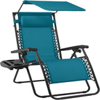 Best Choice Products 30” Wide Folding Zero Gravity Outdoor Recliner Patio Lounge Chair w/Adjustable Canopy Shade, Headrest, Side Accessory Tray - Peacock Blue by BestChoiceProducts