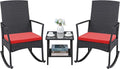 Greesum 3 Pieces Patio Furniture Set Outdoor Wicker Rocking Chairs with Glass Coffee Table for Garden Backyard Porch Poolside, Red by BuynowfromGreesum