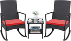 Greesum 3 Pieces Patio Furniture Set Outdoor Wicker Rocking Chairs with Glass Coffee Table for Garden Backyard Porch Poolside, Red by BuynowfromGreesum