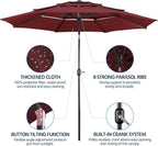Yaheetech 3 Tier Patio Umbrella 10ft Vented Outdoor Large Market Table Umbrella with 8 Sturdy Ribs & 1.5" Umbrellla Pole, Double-layer Cloth & Push-button Tilting & Crank for Pool/Garden/Lawn Burgundy - Image 4