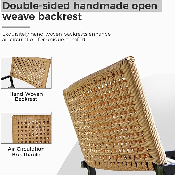 Grand Patio Outdoor Dining Chair Set of 2, 2-Piece Stackable Wicker Chairs with Cushions and Armrest for Restaurant, Garden, Porch, Lawn and Poolside - Image 2
