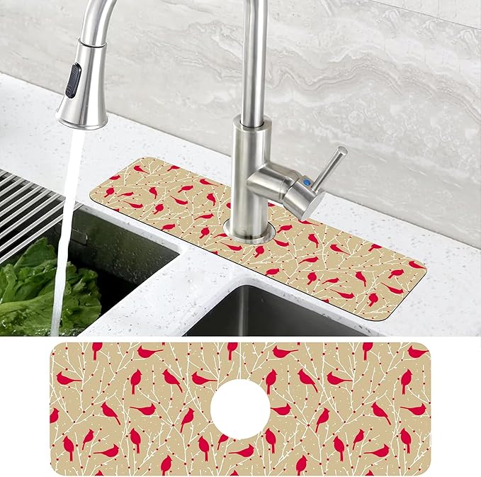 Christmas Cardinal Birds Kitchen Sink Splash Guard Mat Absorbent Fast Drying - Image 4