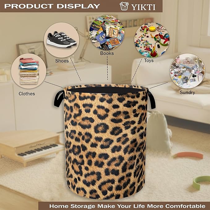 Laundry Hamper, Classic Leopard Laundry Basket, Wildlife Fur Print Portable - Image 4