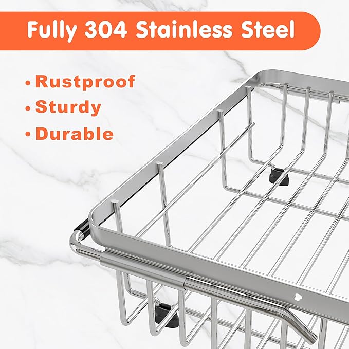 Small Expandable Over The Sink Dish Drainer Drying Rack In Stainless Steel Metal - Image 8