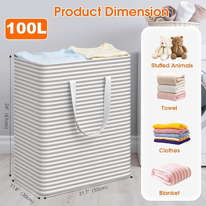3 Pack Large Laundry Basket, Waterproof & Freestanding Laundry Hamper, - Image 2