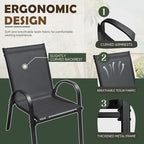 Flamaker Patio Chairs Stackable Dining Chairs Set of 4 Metal and Teslin Outdoor Chairs for Lawn Deck Porch Balcony (Black) - Image 4