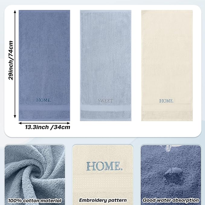 3 Pcs Home Sweet Home Hand Towels Farmhouse Decorative Embroidered Bathroom - Image 2