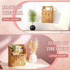 LemonRoad Wall Hanging Wicker Basket Set of 2, Handwoven Water Hyacinth Basket - Image 3