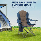 2 Pack Folding Camping Chairs for Adults - High Back Padded Outdoor Lawn Chairs with Lumbar Support & Cup Holder, 400lbs Heavy Duty Portable Camping Chairs Set (Blue & Brown, 2 PCS) - Image 3