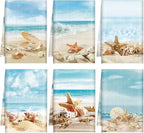 Breling Set of 6 Summer Beach Kitchen Towels Coastal Dish Towel Bathroom by Breling