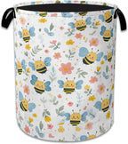 Cute Bee Laundry Basket, Foldable Oxford Cloth Pink Flowers Laundry Hamper by Unknown
