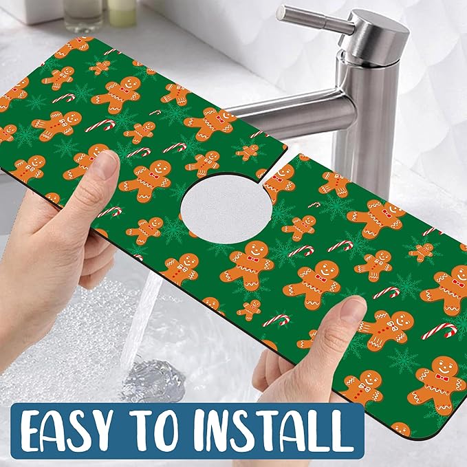 Christmas Gingerbread Man Sink Splash Guard Gingerbread Man Faucet Absorbing - Image 5