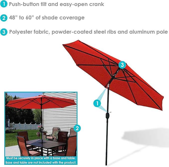 Sunnydaze Outdoor Patio Umbrella - Polyester Table Market Umbrella with Push-Button Tilt and Crank - 8 Sturdy Ribs - Burnt Orange - 9ft - Image 2