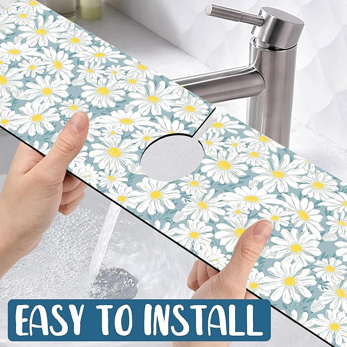 White Flower Sink Faucet Absorbing Mat Cute Chamomile Super Absorbent Fast - Image 5