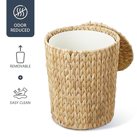 4 Gallon Wicker Trash Can with Lid, Small Bathroom Trash Can, Water Hyacinth - Image 6
