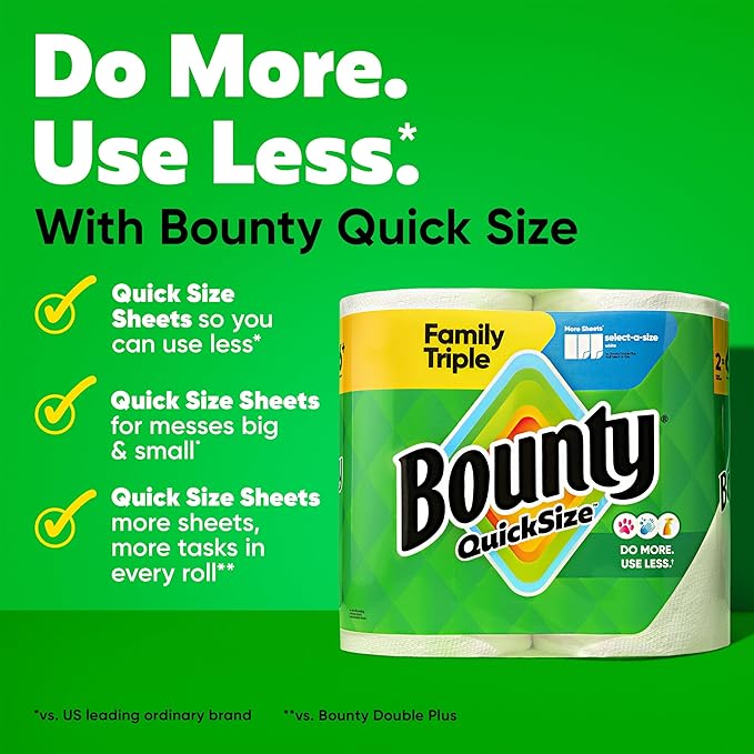 Bounty Quick-Size Paper Towels, 12 Family Triple = 40 Regular Rolls - Image 2