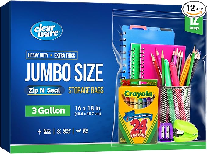 12 Large Storage Bags With Zipper Top by CLEARWARE