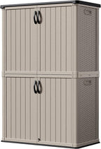Devoko Outdoor Storage Cabinet 50 Cu Ft with Lockable Doors, Vertical Storage Shed Waterproof Patio Tools Storage Box for Sofa Cushions, Gardening Tools and Accessories (Beige) by DEVOKO