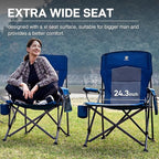 EVER ADVANCED Oversized Folding Camping Chair for Adults, Heavy Duty Lawn Chair with Side Pockets, Portable Collapsible Quad Chair for Outside, Support Up to 500lbs, Blue 2PACK - Image 3