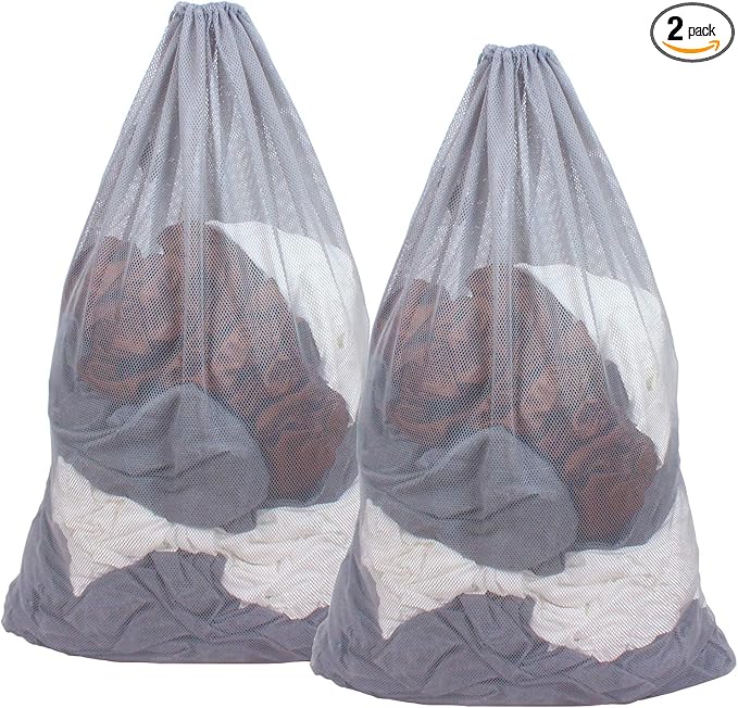 2 Pack Mesh Laundry Bags, 24 x 36 Inches Heavy Duty Drawstring Bag, Travel and by DuomiW