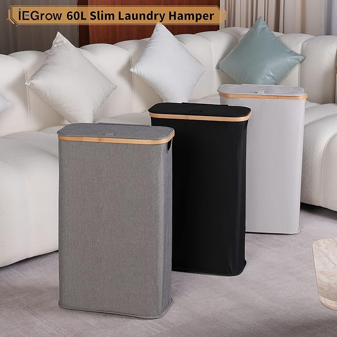 60L Slim Laundry Hamper, Narrow Laundry Basket - Image 7