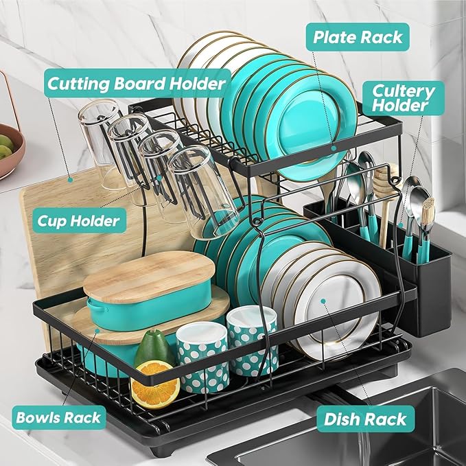 MERRYBOX Dish Drying Rack Large Capacity 2 Tier Dish Drying Rack - Image 5