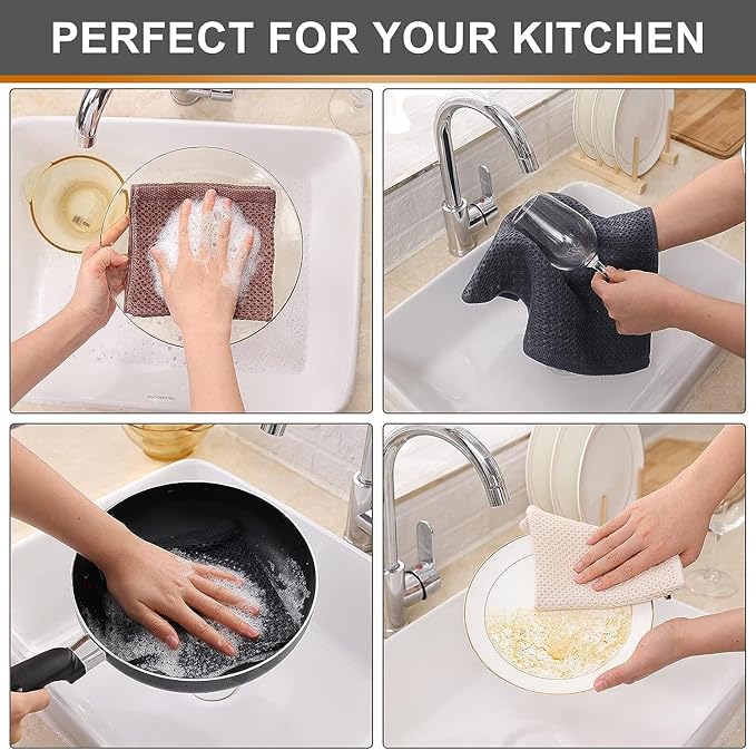 Kitinjoy 100% Cotton Kitchen Dish Cloths, 12 Pack Waffle Weave Ultra Soft - Image 4