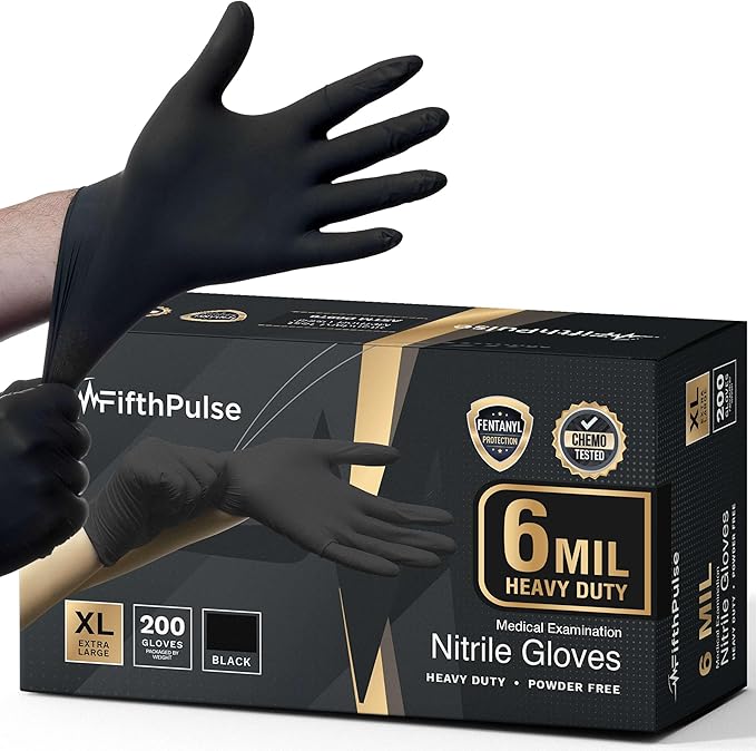 FifthPulse 6 Mil Black Nitrile Gloves, Heavy Duty Mechanic and Food Grade Glove by FifthPulse