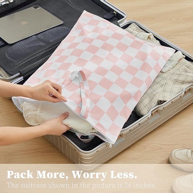 Pink Checkered 2 Pcs Large Travel Laundry Bags - Image 2