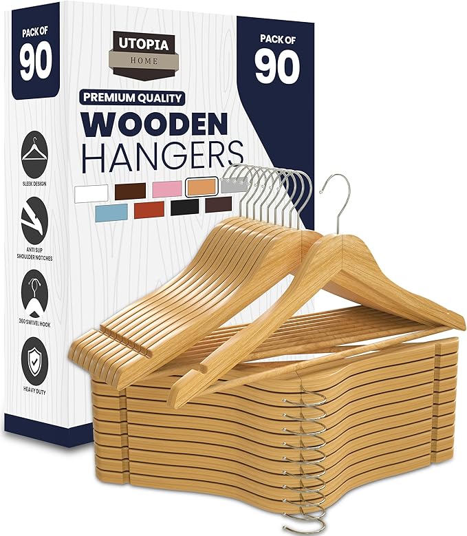 Utopia Home Premium Wooden Hangers 90 Pack by UTOPIAHOME