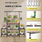 GIOTORENT 3-Tier Tall Metal Plant Stand Indoor Outdoor - Heavy Duty Plant Shelf for Garden, Patio, Balcony with 5 Hanging Hooks, Holds 16-25 Plants, Black - Image 5