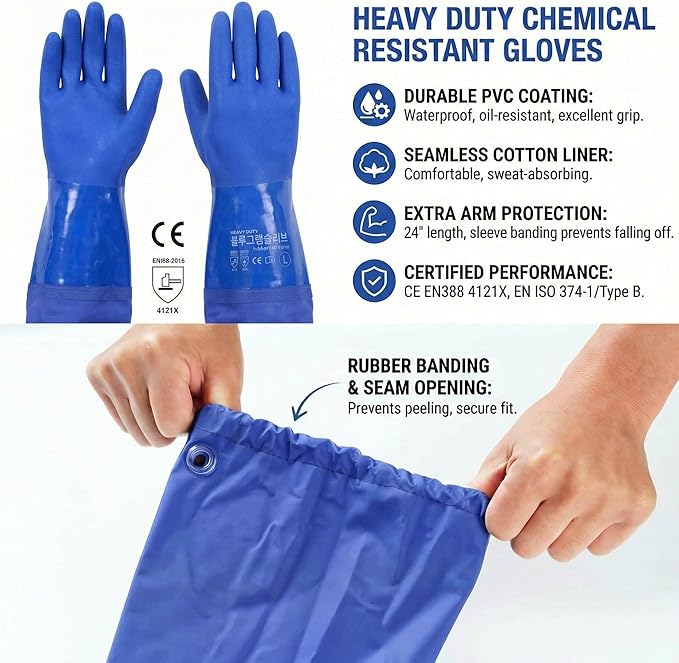 Youneedthat Chemical Resistant Gloves, Seamless Cotton Lined, Heavy Duty - Image 2