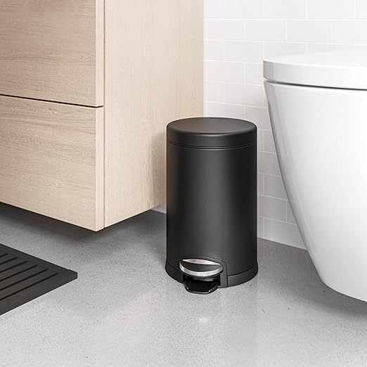 simplehuman 4.5 Liter / 1.2 Gallon Round Bathroom Step Trash Can, Matte Black - Image 4