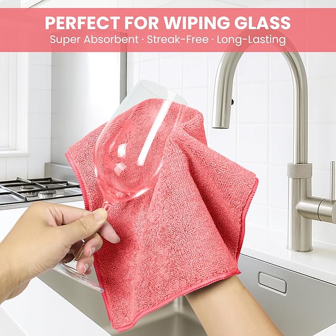 Microfiber Cleaning Cloth, 12 Pack Pink Cleaning Rags - Image 4