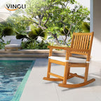 VINGLI Outdoor Rocking Chair, Weatherproof Rocker with Cushion, Wooden Rocking Bench Support 550 LBS for Patio, Yard, Garden, Outdoor or Indoors, Teak - Image 2