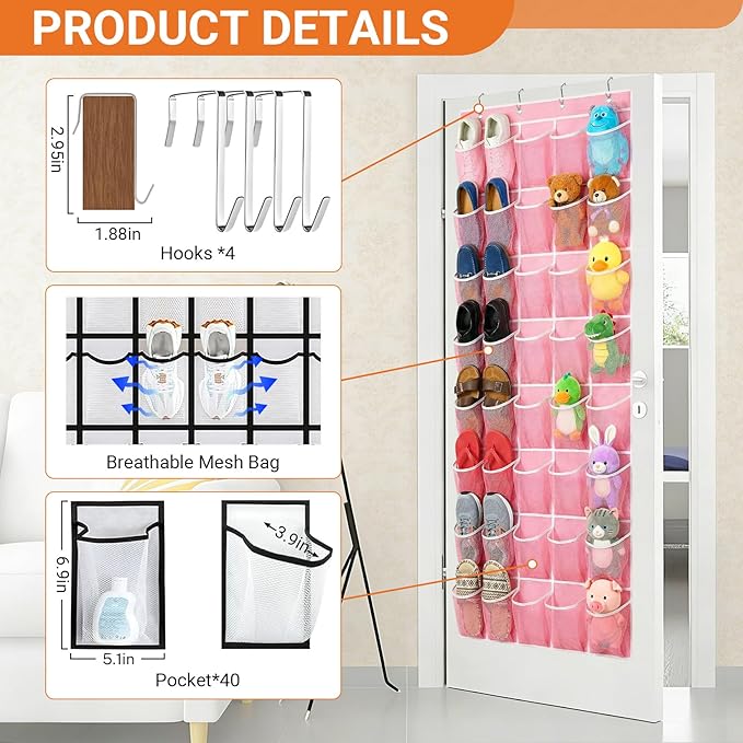 40-Pocket Over the Door Shoe Organizer - Image 4