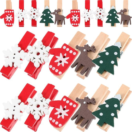125pcs Christmas Wood Clips: Xmas Tree Snowflake Gloves Elk Clothespins by JECOMPRIS