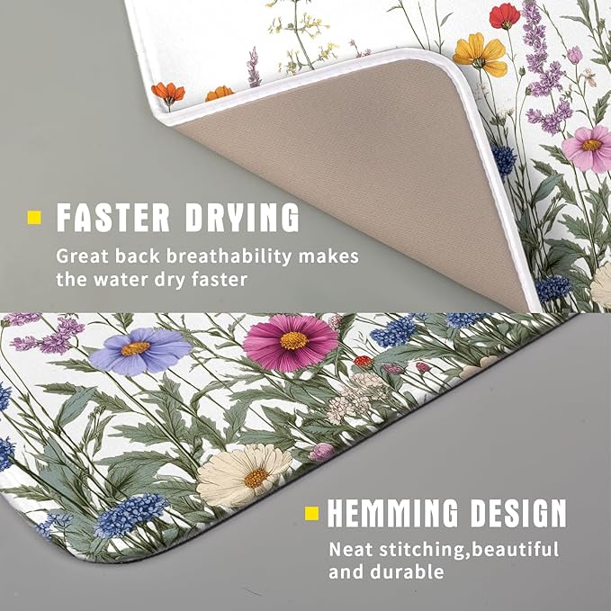 Giwawa Flower Herbs Dish Drying Mat Botanical Plant Dishes Drainer Mat 16x18 - Image 3