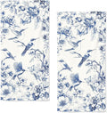 Blue Floral Hand Towels for Bathroom Humingbird Kitchen Towels Watercolor by qiuhuang