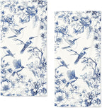 Blue Floral Hand Towels for Bathroom Humingbird Kitchen Towels Watercolor by qiuhuang