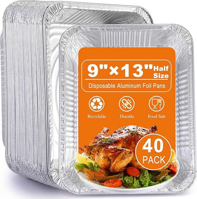 40 Pack Aluminum Foil Pans 9x13 Disposable – Half Size Tin oil Heavy Duty Deep by Homewarm