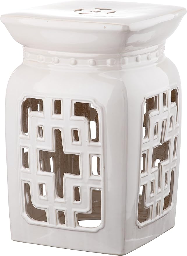 Safavieh Castle Gardens Collection Beijing Filigree Antique White Glazed Ceramic Garden Stool by SAFAVIEH