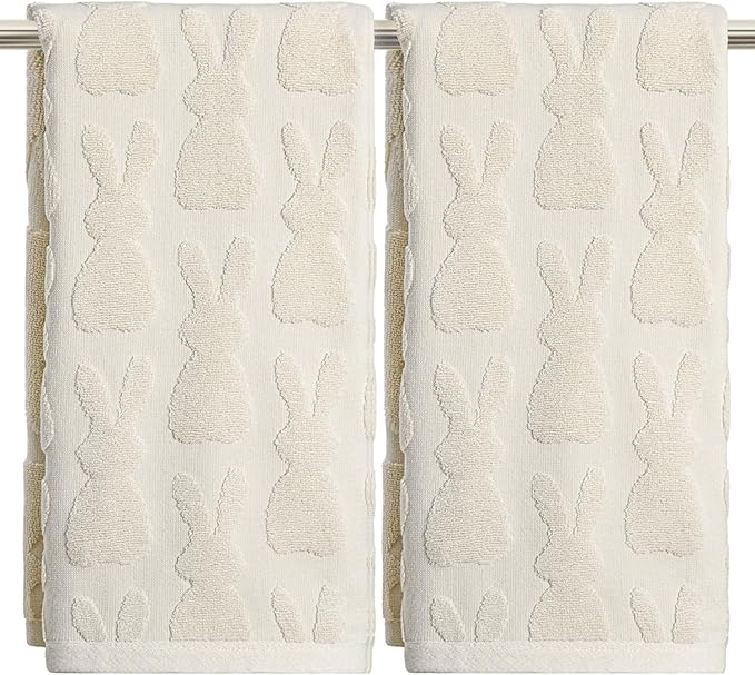 Artoid Mode 2 Pcs Beige 3D Rabbit Jacquard Easter Hand Towels by ArtoidMode