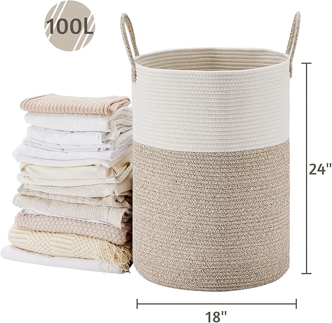 VIPOSCO Large Laundry Hamper, Tall Woven Rope Storage Basket - Image 3