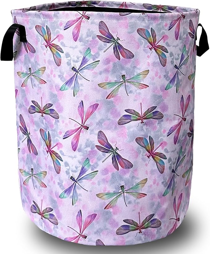 Watercolor Dragonfly Laundry Basket Foldable by SELIONLIKN